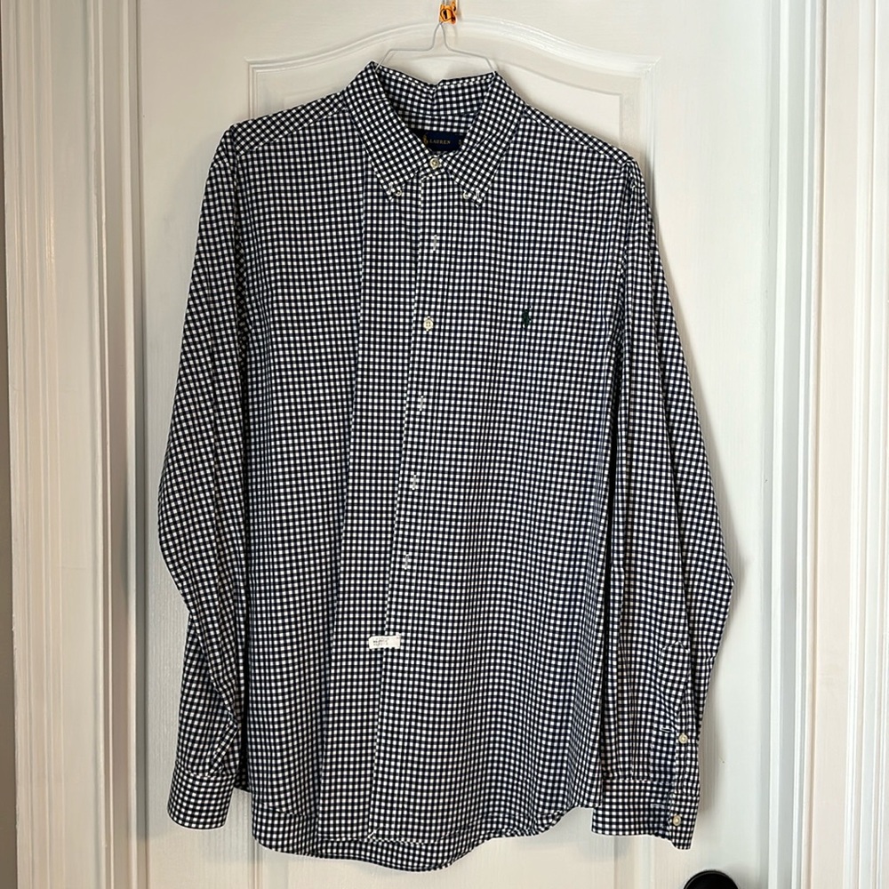 Ralph Lauren Blue White Button Down Shirt XL